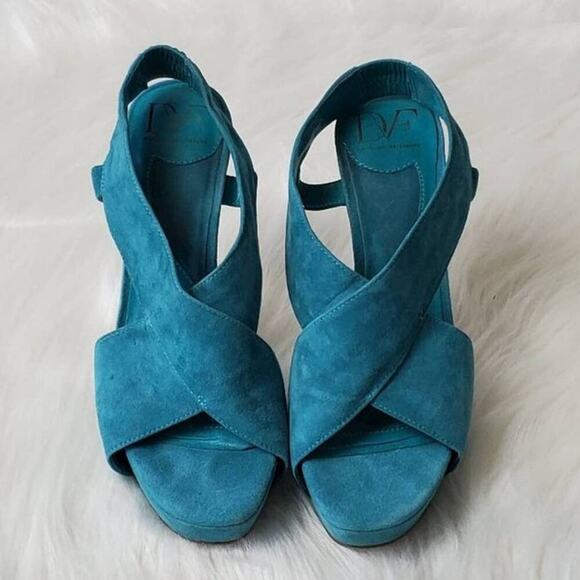 Diane Von Furstenberg Suede Criss Cross Platform Heels - 6 - Picture 2 of 13